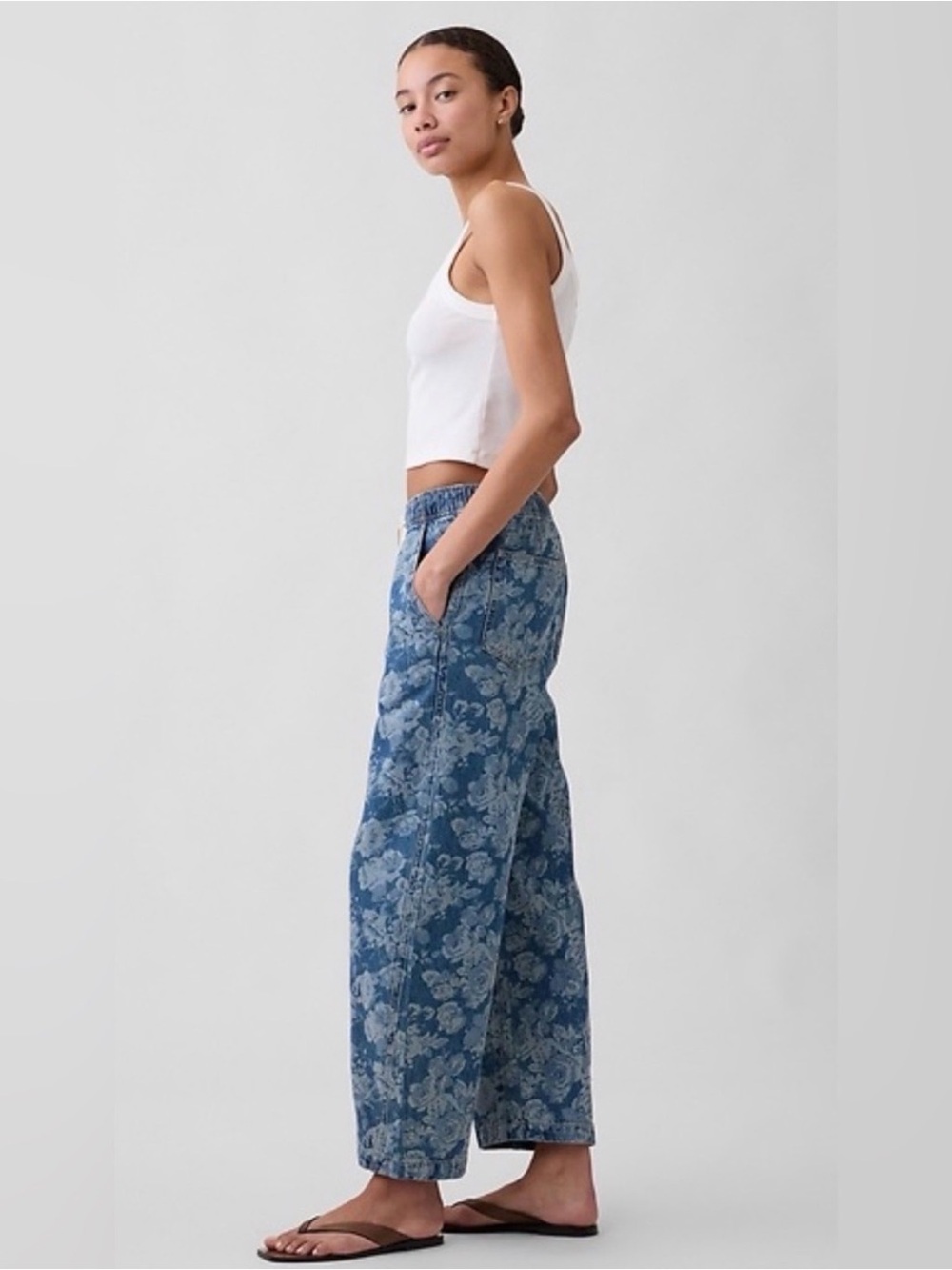 Gap Floral Print Camo Barrel Pull-On Jeans NWT Fall Spring Baggy Grunge Slouchy